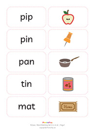Picture / word matching cards<br/>Set 2 [i n m d]<br/>(8 pairs)