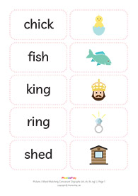 Picture / word matching cards<br/>Consonant digraphs [sh ch th ng]<br/>(12 pairs)